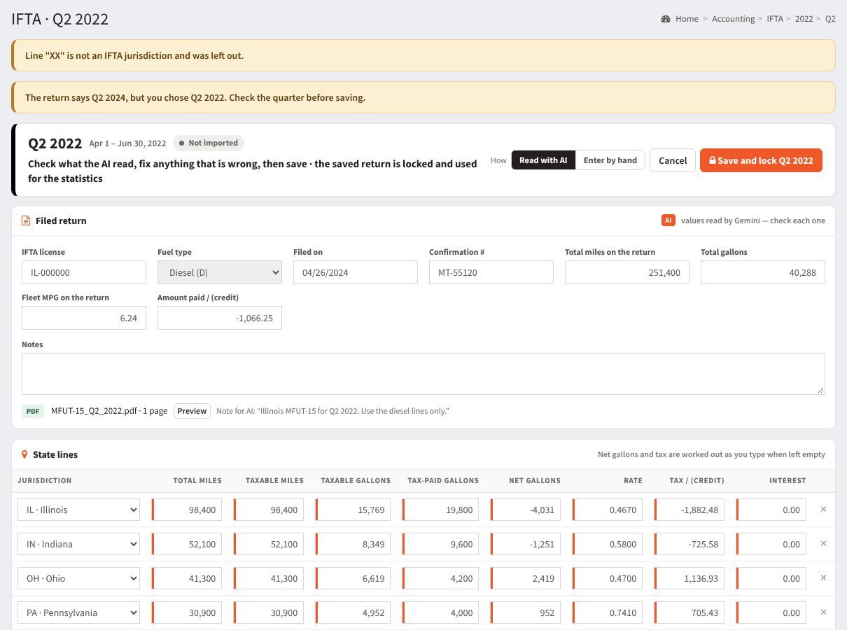 IFTA return read with AI